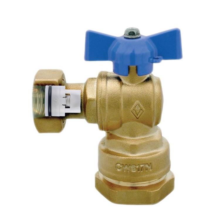 DZR Ball Valve Outlet Angle Female with MDPE Pipe Connection, Female Swivel Nut & N/R