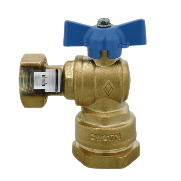 DZR Ball Valve Inlet Angle Female with MDPE Pipe Connection, Female Swivel Nut & N/R