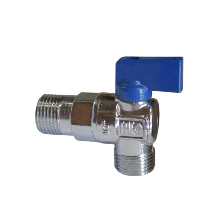 Mini Ball Valve Male/Male Elbow with Handle- Blue with Chrome Flange
